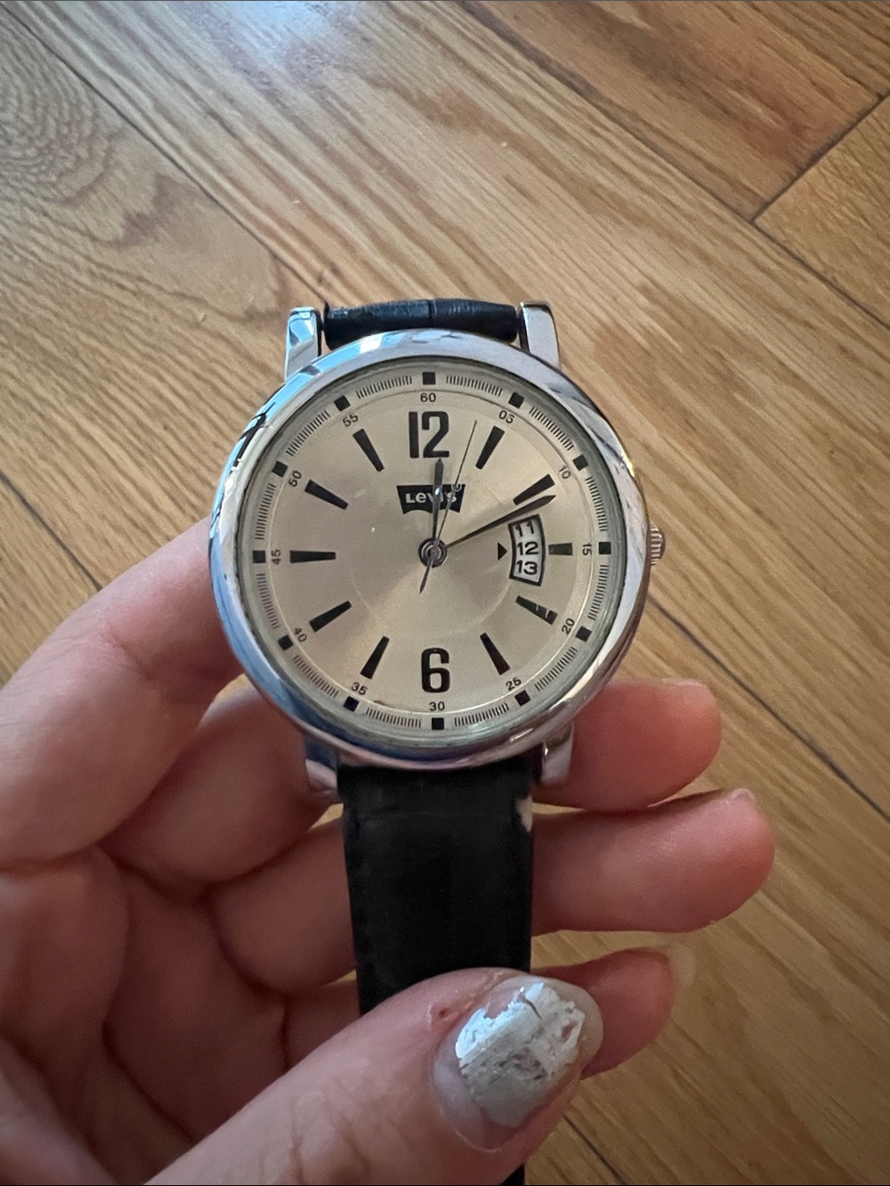 Levi’s Silver Dial Watch with Black Leather Strap